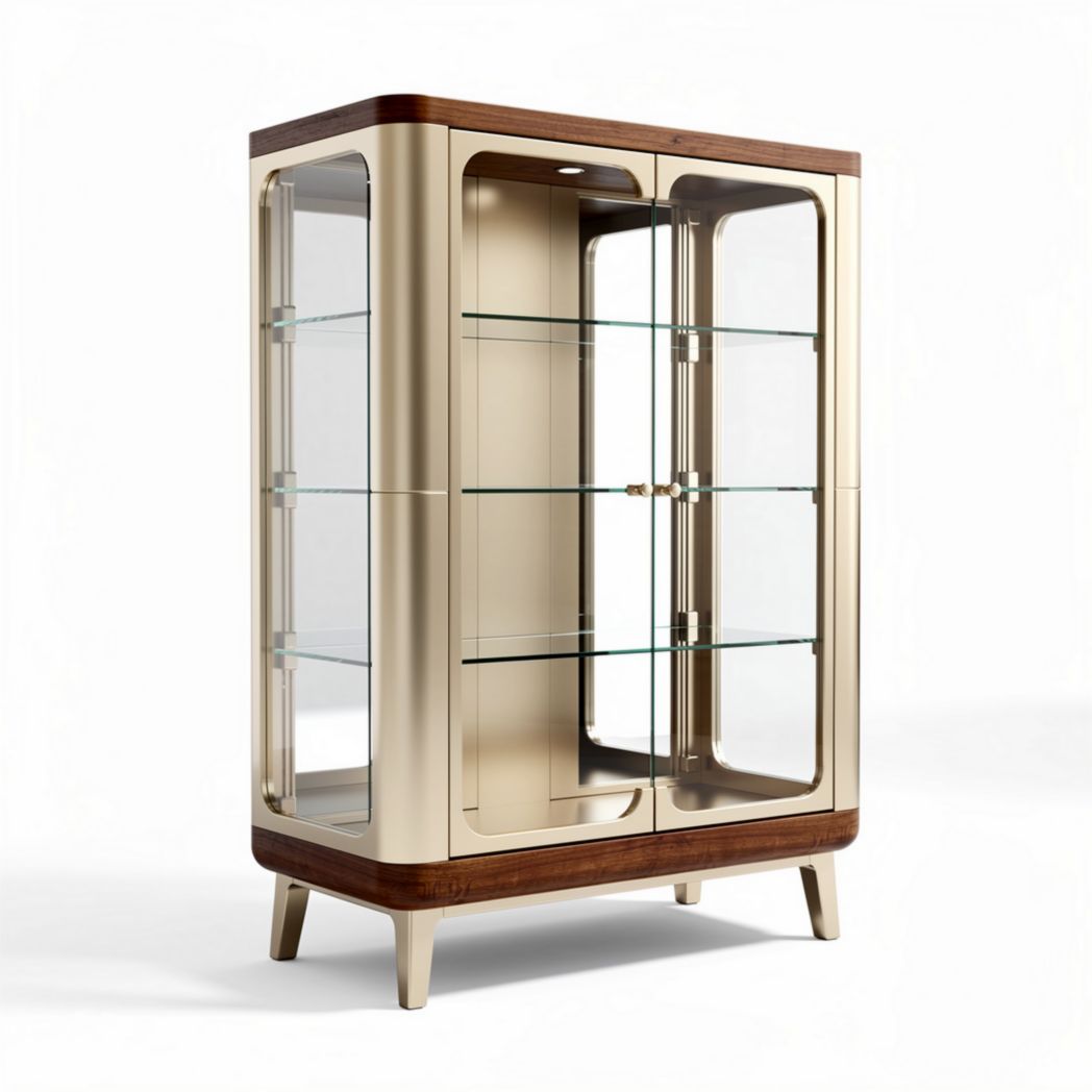 Glass display cabinet with wooden accents and adjustable shelves 80 x 40 x 160cm