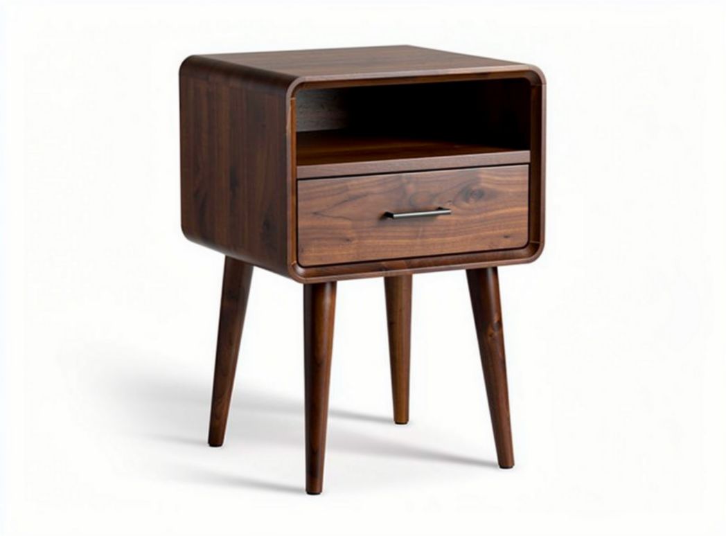 Wooden nightstand with one drawer and open shelf in walnut finish 45 x 40 x 50cm