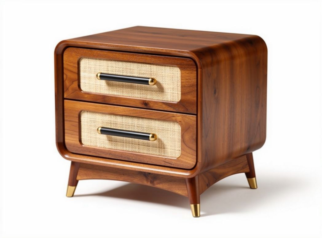 Wooden nightstand with two drawers dimensions 50 x 40 x 40cm in walnut finish