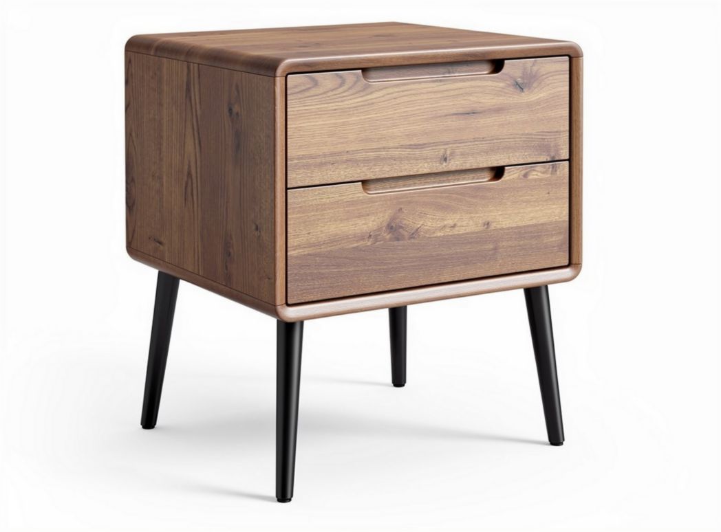 Wooden nightstand with two drawers and black metal legs 50 x 50 x 50cm