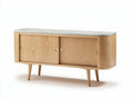 Wooden sideboard with marble top and ribbed doors 150 x 40 x 70cm