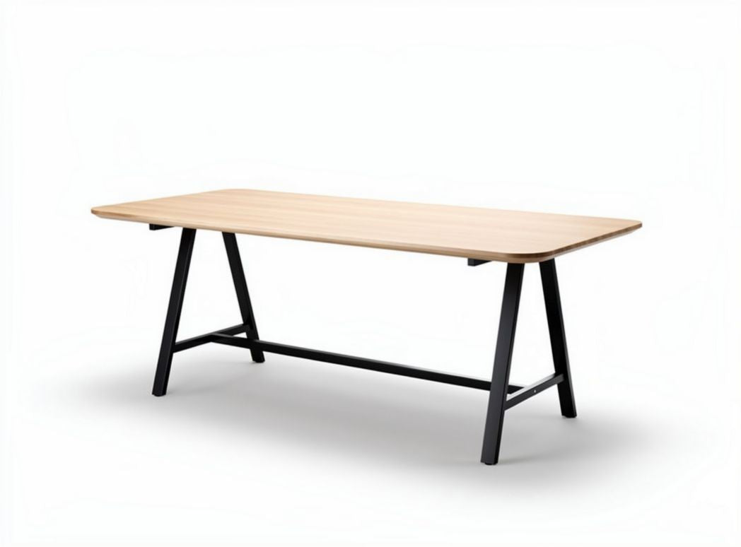 Wood dining table with black metal legs 150 x 75 x 75cm suitable for modern interiors