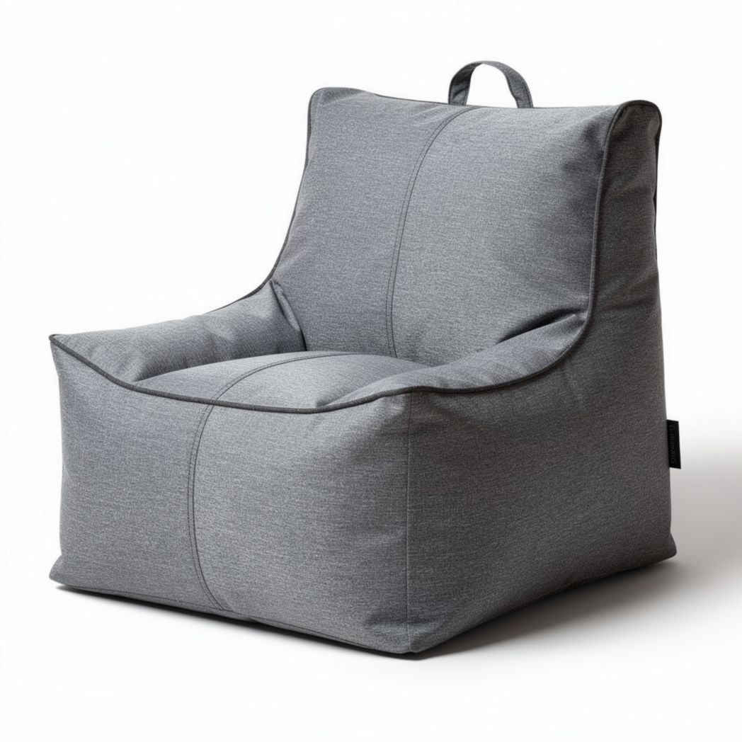 Bean bag chair in grey fabric dimensions 75 x 70 x 90cm for casual seating