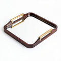 Wooden serving tray with mirror finish and metal handles 30 x 30 x 5cm