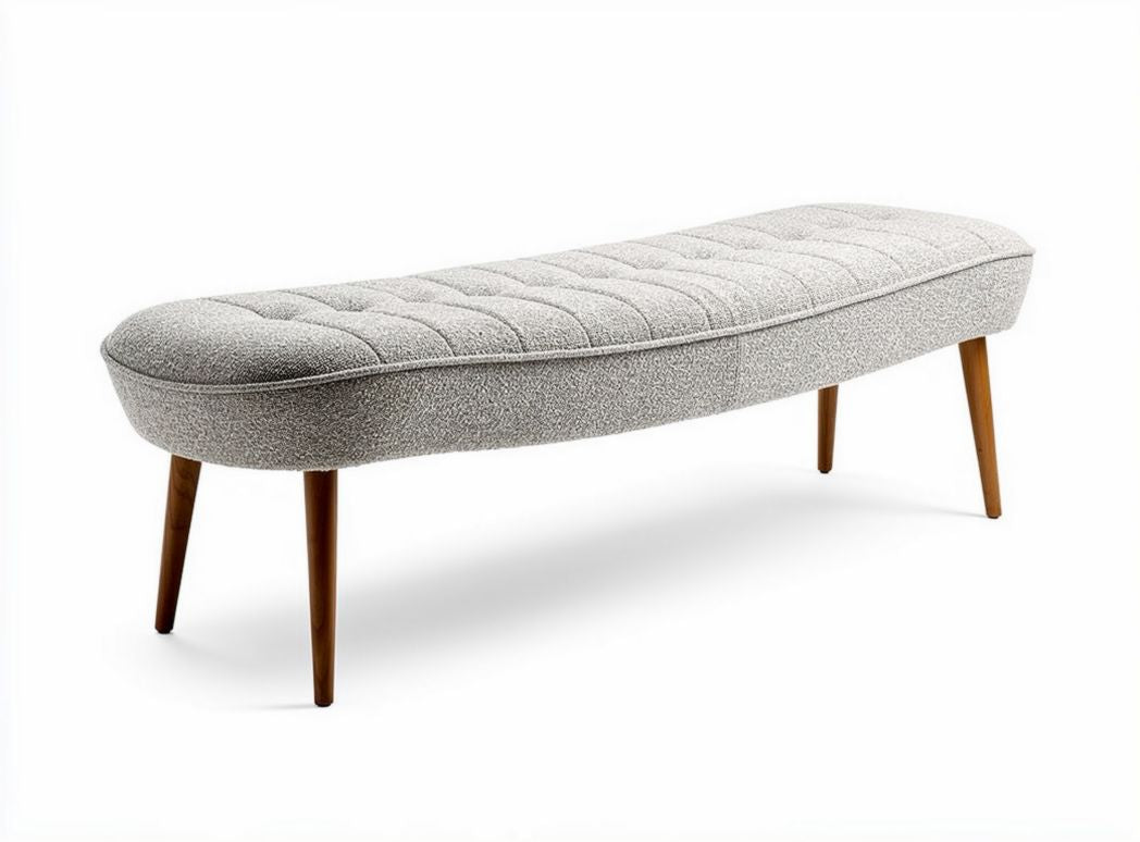Upholstered bench with wooden legs in light gray fabric 150 x 40 x 45cm