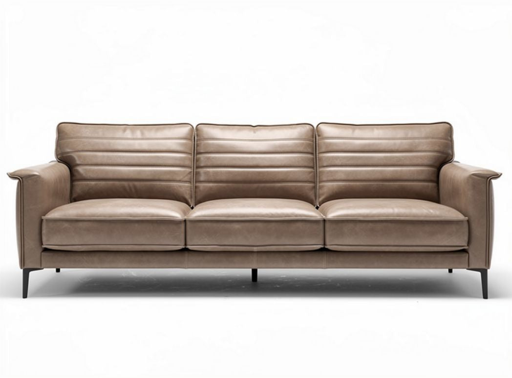 Leather three-seater sofa with ribbed design for living room 200 x 90 x 85cm