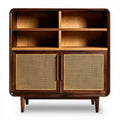 Wooden storage cabinet with rattan accents and four open shelves 90 x 40 x 80cm