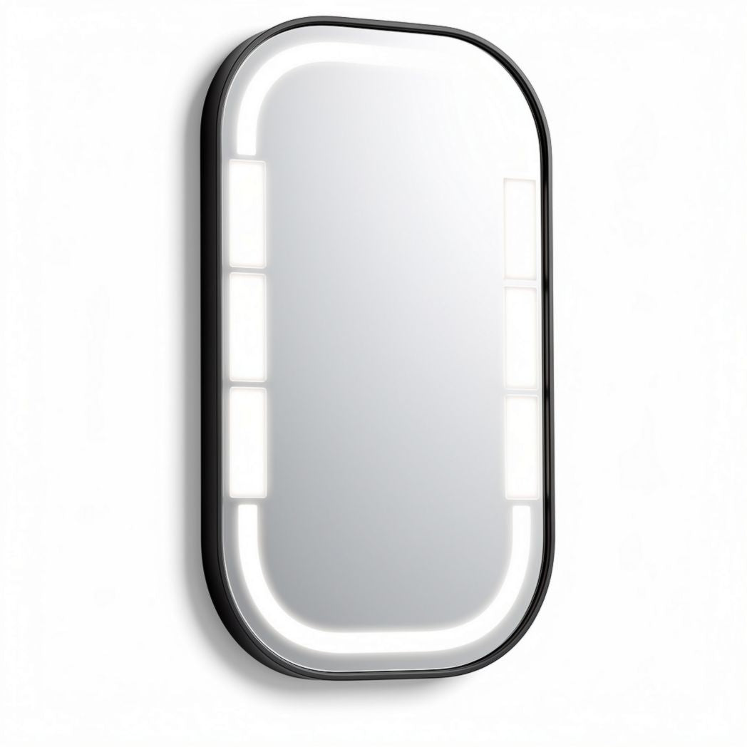 LED illuminated bathroom mirror with black frame 60 x 40 x 5cm