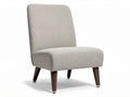 Fabric lounge chair in light gray color with wooden legs 30 x 28 x 32 inches