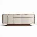 Modern storage cabinet with sliding doors wood and white finish 150 x 45 x 70cm