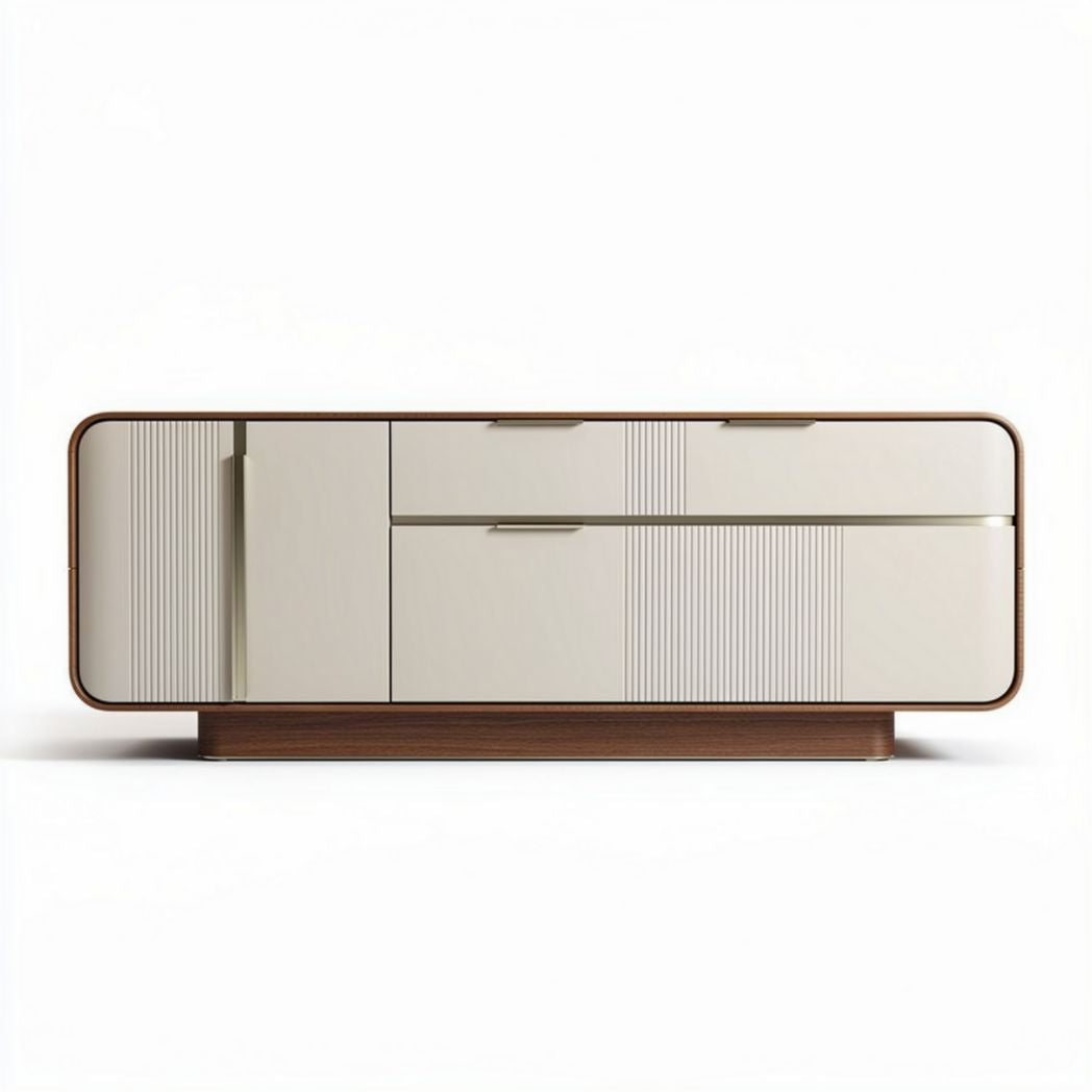 Modern storage cabinet with sliding doors wood and white finish 150 x 45 x 70cm